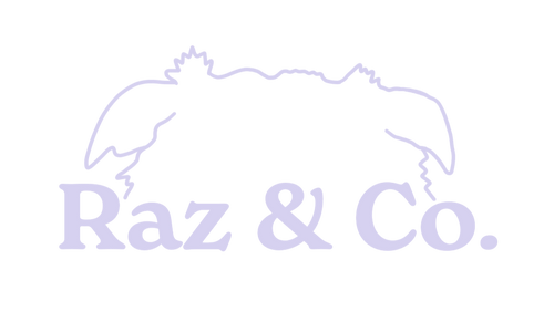 Logo of Raz & Co. with a line drawing of border collie ears over bold text reading 'Raz and Co'