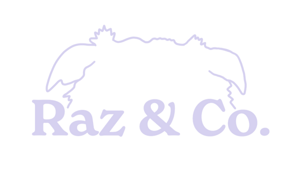 Logo of Raz & Co. with a line drawing of border collie ears over bold text reading 'Raz and Co'